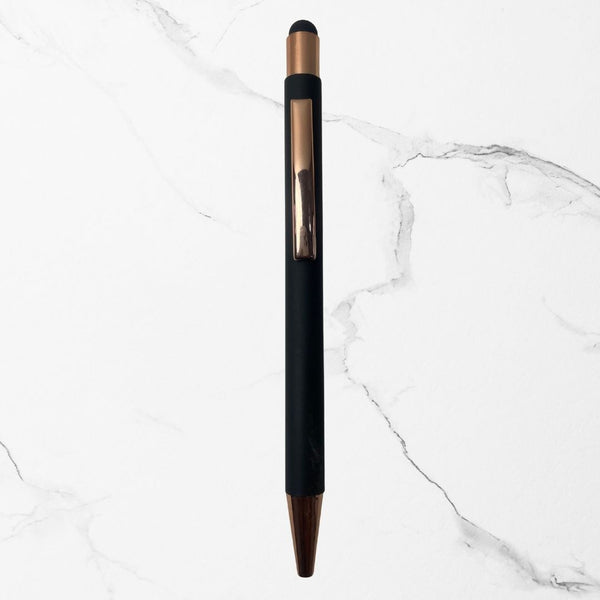 Stylus Matte Black Ball Pen with Glossy Rose Gold Clip | Premium Click Mechanism