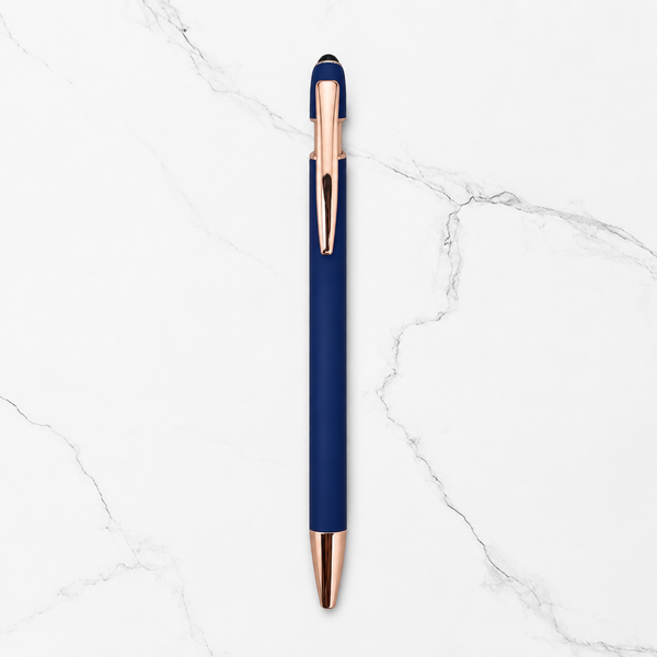 Premium Matte Blue Stylus Ball Pen with Rose Gold Clip