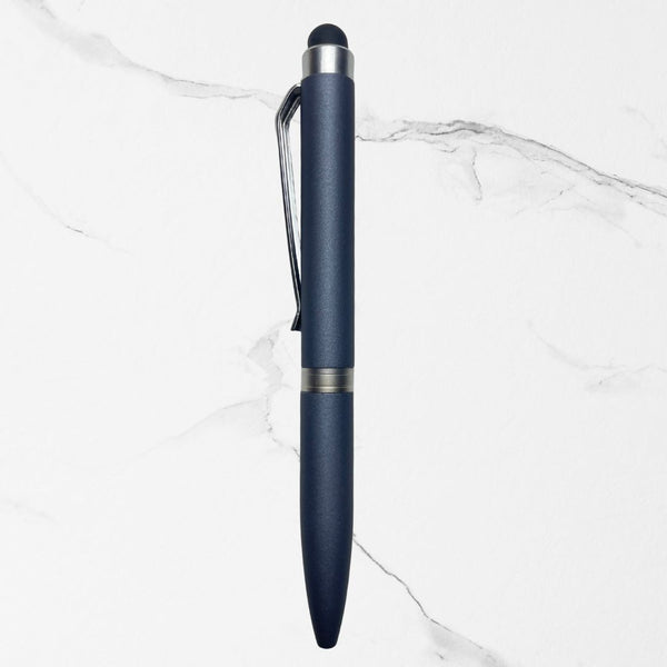Stylus Matte Gray Body Mini Ball Pen with Silver Clip | Twist Mechanism | Compact Premium Design | Smooth Blue Ink Writing
