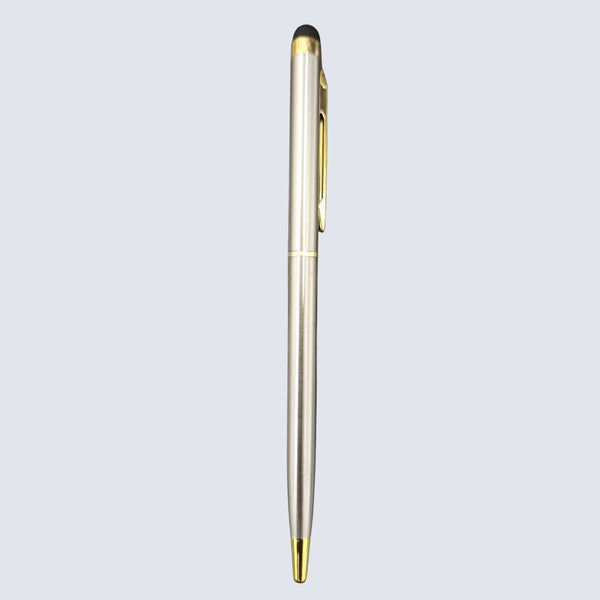 Set of 3 Stylus Metallic Glossy Silver Body Ball Pens with Gold Clip – Twist Mechanism | Blue Ink