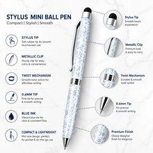 Stylus Metallic Glossy White Mini Ball Pen | Blue Ink | BallPenBazaar