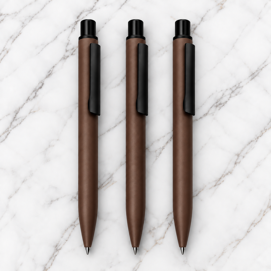 Set of 3 Matt Burgundy Metal Click Ball Pens – Blue Ink with 3 Extra Plastic Jotter Refills