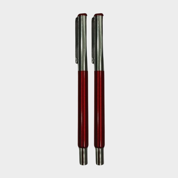 Combo of 2 Openable Cap Ball Pens – Glossy Red Finish | Silver Cap | 0.6mm Blue Ink | Elegant Writing Pens