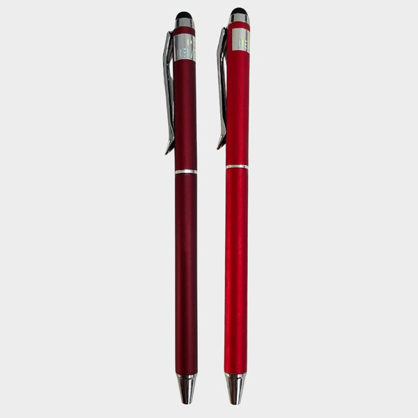 Combo of 1 Red and 1 Maroon Stylus Twist Ball Pens – Dual Glossy Variants | Twist Mechanism | 0.6mm Blue Ink | Mobile Compatible