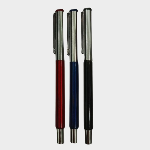 Combo of 3 Openable Cap Ball Pens – Red, Blue & Black | Silver Cap | 0.6mm Blue Ink | Smooth Writing