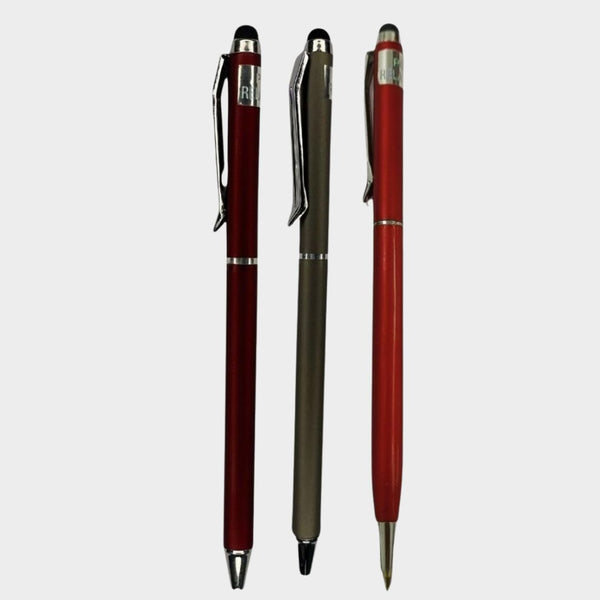 Combo of 3 Stylus Twist Ball Pens – Red, Grey & Red-Gold | Twist Mechanism | 0.6mm Blue Ink | Touchscreen Compatible
