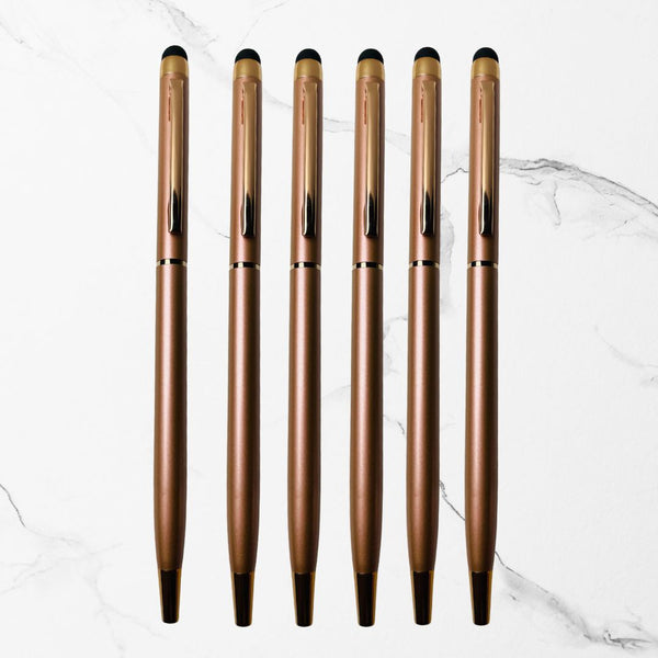 Set of 6 Stylus Metallic Glossy Rose Gold Body Ball Pens with Silver Clip | Twist Mechanism | Blue Ink