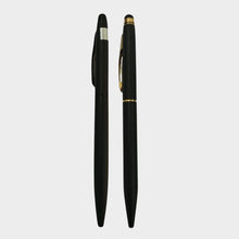 Combo of 2 Matte Black Stylus Twist Ball Pens – Gold & Silver Clip | Twist Mechanism | 0.6mm Blue Ink | Touchscreen Compatible