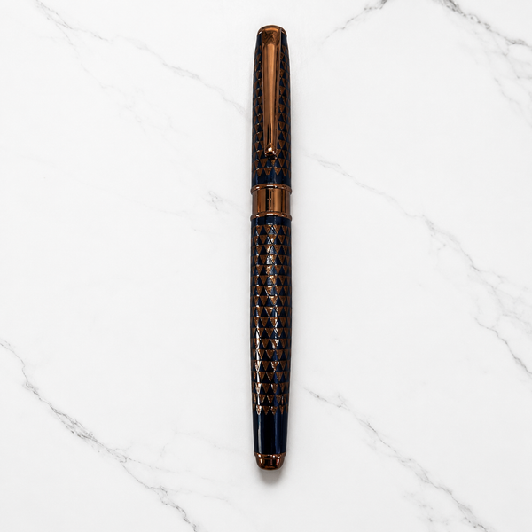 Ballpen Bazaar  Ballpen Bazaar Metallic Glossy Dark Blue Designer Grid Ball Pen with Copper Clip | Openable Cap | Blue Ink | 1 Pen with 1 Extra Blue Refill | Premium Metal Writing Pen for Office, Students, Business, Executive Gifting with Name Engraving