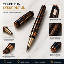 Ballpen Bazaar  Ballpen Bazaar Metallic Glossy Dark Blue Designer Grid Ball Pen with Copper Clip | Openable Cap | Blue Ink | 1 Pen with 1 Extra Blue Refill | Premium Metal Writing Pen for Office, Students, Business, Executive Gifting with Name Engraving