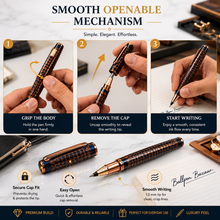 Ballpen Bazaar  Ballpen Bazaar Metallic Glossy Dark Blue Designer Grid Ball Pen with Copper Clip | Openable Cap | Blue Ink | 1 Pen with 1 Extra Blue Refill | Premium Metal Writing Pen for Office, Students, Business, Executive Gifting with Name Engraving