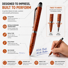 Ballpen Bazaar Stylus Metallic Glossy Designer Orange Mini Ball Pen with Silver Clip Twist Mechanism Blue Ink 1 Pen with 1 Extra Refill
