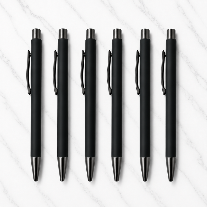 Set of 6 Matt Black Click Ball Pens with Gunmetal Clip product view 1