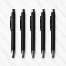 Ballpen Bazaar Set of 05 Matt Black Colour Body with Gunmetal Colour Clip Click Mechanism Ball Pen | Blue Ink | Premium Metal Writing Pens | Pack of 5
