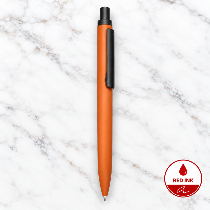 Ballpen Bazaar Matt Orange Ball Pen with Black Clip | Click Mechanism | Red Ink | 1 Extra Refill