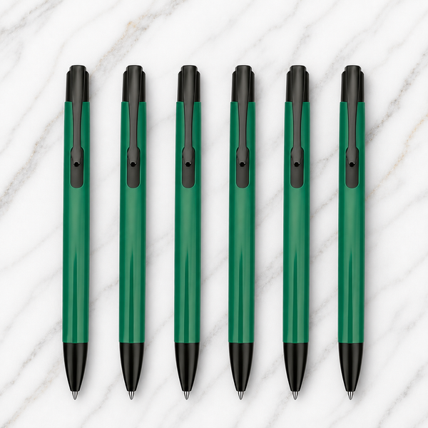 Ballpen Bazaar  Ballpen Bazaar Matt Green Colour Body with Glossy Black Colour Clip Click Mechanism Ball Pen Set of 6 with 6 Extra Blue Ink Refills | Premium Metal Ball Pens for Office, School, Business and Gifting with Name Engraving