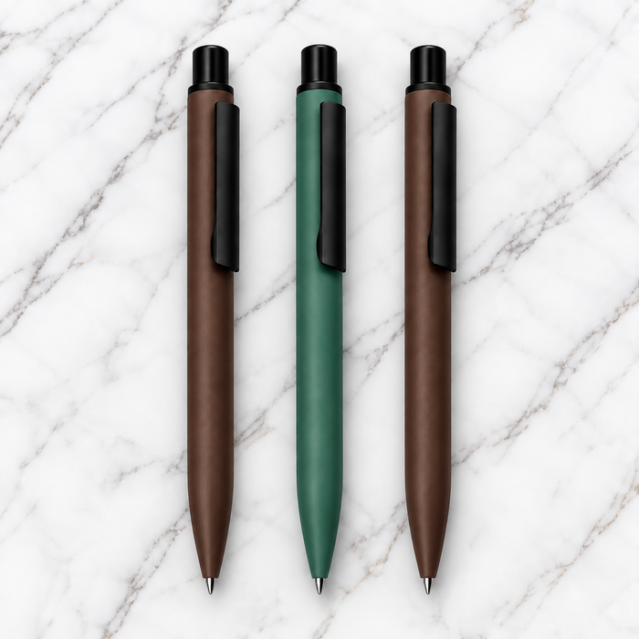 Set of 3 Metal Click Ball Pens – Brown, Green & Brown | Blue Ink | 3 Extra Blue Refills